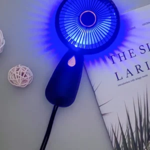 1pc Black Rechargeable Portable Handheld Mini Fan With LED Light And USB Charging Cable